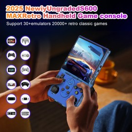 WYGAMING S600 - Consola de juegos retro, consola portátil retro de 4.0 pulgadas, sistema Linux de visualización de 64 G, tarjeta TF compatible con más de 30 simuladores, 3500 mAh recargable portátil