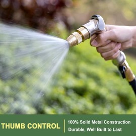 Heavy Duty Garden Hose Nozzle with Brass Tip for Lawn Watering & Car Washing – Adjustable High Pressure Metal Sprayer with Thumb Control