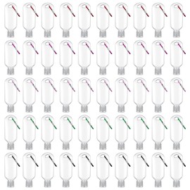 50 Pcs Traveling Bottles with Keychain 2oz Clear Keychain Bottle Plastic Keychains Empty Refillable Liquid Packing Container Squeeze Plastic Bottle with Lid for Liquid Cream (Rectangle)