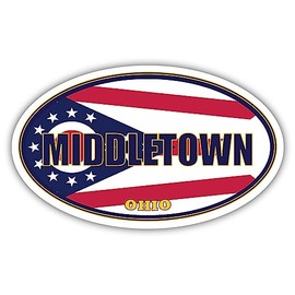 3 Pack 2x3 inches | Middletown City Ohio State Flag | OH Flag Butler County Oval State Colors Construction Toolbox, Hardhat, Lunchbox, Helmet, Mechanic, Luggage