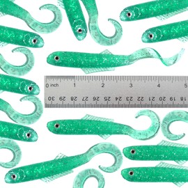 20pcs Green Fish WOW!® 4" Blam Swimbaits Minnows Fat bass Squid 5 inch (w/The Tail Extended) Curly Tail Minnow Balm Worm Fishing jig Head Soft Lure