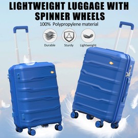 MGOB 28 Inch Luggage with Spinner Wheels, Large Hard Shell Suitcase, Lightweight PP Luggages with TSA Lock, Checked-Large Suitcases 28-Inch, Blue