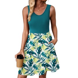 Zeagoo Women's Beach Dresses Casual Boho Dress Round Neck Sun Dress Summer Sundresses Color Block Travel Dresses for Women 2025, XL