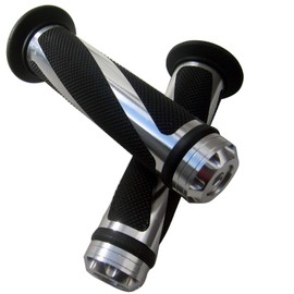 MotorToGo Aluminum Motorcycle 7/8" 22mm Handlebar Gel Hand Grips with Silver CNC Bar End Cap for Honda Grom 125 ABS