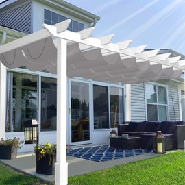 Patio 3'W x 16'L Waterproof Pergola Shade Cover Retractable Canopy Replacement, Outdoor Pergolas Fabric Covers for Patio, Sun Shades Cloth with Slide-On Wire Cable for Deck Gazebo Backyard, Light Grey