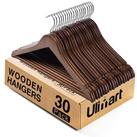 Ulimart Wooden Hangers Hangers 30 Pack Wood Hangers Solid Wood Clothes Hangers with Bar Coat Hangers for Closet（Walnut）