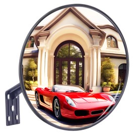 12 Inch Convex Mirror Outdoor with Adjustable Wall Fixing Bracket,Driveway Mirror, Garage Park Blindspot Traffic Mirror for Retail Stores, Warehouses and High-Traffic Areas (Black)