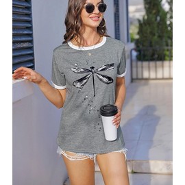 BAOKUAN Women's Dragonfly Graphic Tees Trendy Casual Loose Summer Funny Cute Printed Short Sleeve Shirts Tops