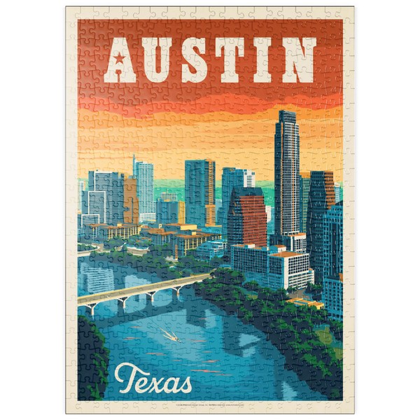 Austin, Texas: Skyline, Vintage Poster - Premium 500 pieces Puzzle