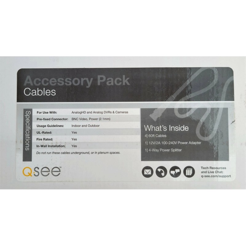 Q-SEE Accessory Pack Cables, Power Splitter (4 Pack 60ft Cables)