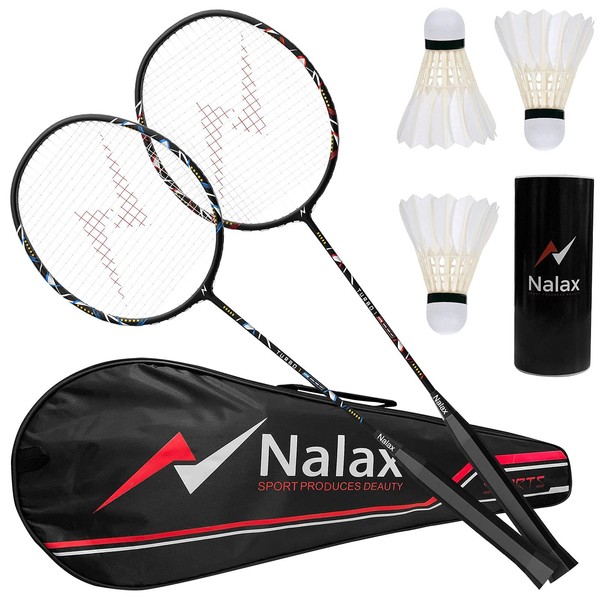 Nalax Badminton Set,2 Player Badminton Rackets Carbon Fiber Badminton Racquet