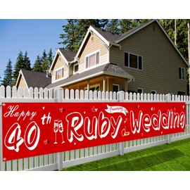 DPKOW Happy 40th Wedding Anniversary Banner for Ruby Wedding Decoration, 40 Anniversary Fabric Banner for Wall Garden Table Decoration for 40th Wedding Anniversary Decoration Accessories, 270 * 35cm