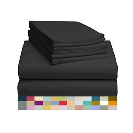 LuxClub 6 PC Sheet Set Bamboo Sheets Deep Pockets 18" Eco Friendly Wrinkle Free Sheets Machine Washable Hotel Bedding Silky Soft - Black Full