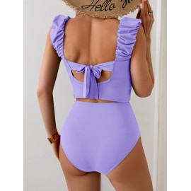 Eomenie Tankini Swimsuits for Women Ruched Tummy Control Bathing Suits Two Piece Swim Tank Top with High Waisted Bottom Purple