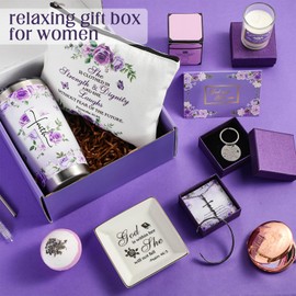 Remuuly Christian Gifts for Women, Inspirational Religious Gifts for Women, Birthday Gifts for Woman, Retirement Gifts Basket Set(Purple Flower)