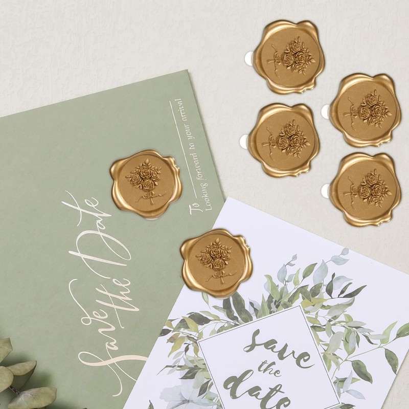 50Pcs Classic Floral Bouquet Wax Seal Stickers, Self-Adhesive Wedding Invitation