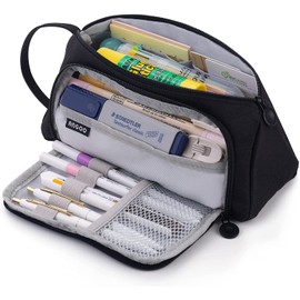 Large Capacity Pencil Case Durable School Student Pen Holder Organizer Stationery Makeup Cosmetic Pouch for Girls,20x11cm (New Black)