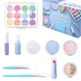 lasuroa 10pcs Kids Pretend Makeup Kit, Realistic Fake Makeup Kit Play Set Cosmetic Play Toy for Toddler Girls 3-5 Years Old Christmas Birthday Gift (Blue)