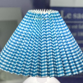 Small Pleated Lampshade, E27 Anti Dazzling Table Lamp Shade Fabric Round Traditional Bedroom for Household OfficeFlower Large Office Decoration (Blue Plaid lampshade)
