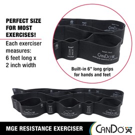 CanDo Multi-Grip 6 Foot Exercise Resistance Band with Hand and Foot Loops for Total Body Workouts, Training, Rehab, Stretching and Therapy. Black, Difficulty Level–X Heavy, Resistance 7 lbs.-17.5 lbs.