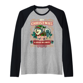 Alaskan Malamute My Christmas Spirit Dog Santa Claus Elf Raglan Baseball Tee