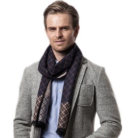 Tuopuda Men's Classic Super Soft Luxurious Cashmere Feel Winter Scarf Plaid Leisure Business Neckerchief (navy)