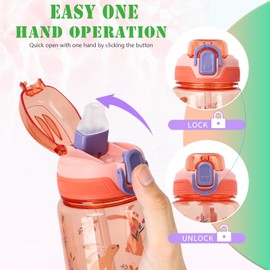SENBSLAN Kids Water Bottles With Straw,600ml Toddler Drinks Bottle for School,Leakproof Children's Bottle BPA free Tritan Sport Bottle for Girls Boys (Pinkish Orange-Rabbit)