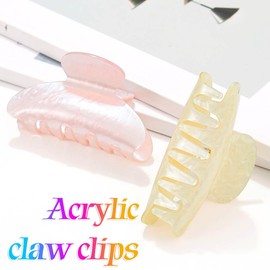 Unicra Acrylic Claw Clips, Decorative Hair Clips, Strong Hold Hair Claw Clip, Hair Accessories for Women (Pack of 2) (Pink&Beige)