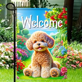 BlissYard Poodle Welcome Spring Summer Garden Flag 12x18 Double Sided Small Garden Yard House Flags Outside Outdoor Summer Porch Lawn Decoration Decor