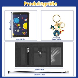 Pmueuff Children's Boys' Neck Pouch with Key Ring and Fastening, Space Pattern on Wallet, Viewing Window and Coin Compartment in Wallet, Wallet, School Child Gift