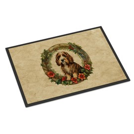 Caroline's Treasures DAC2405MAT Petit Basset Griffon Vendeen Christmas Flowers Doormat Front Door Mat Indoor Outdoor Rugs for Entryway, Non Slip Washable Low Pile, 18H X 27W
