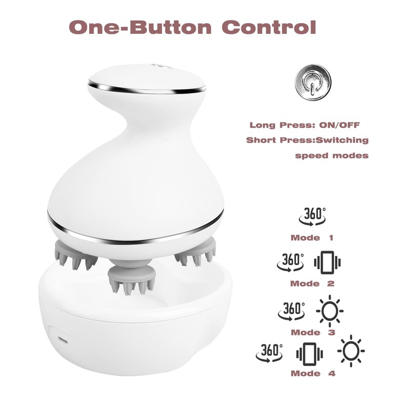 mxm2mxm Electric Head Massager Waterproof,with 4 Detachable Massage Heads,Wireless Portable
