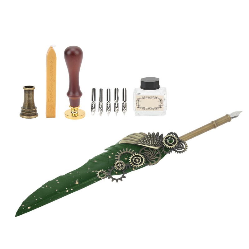 Retro Feather Pen Set Vintage Map Pattern Quill Pen Set