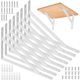 8 Pcs Heavy Duty Shelf Brackets, Floating Metal Shelf Brackets, Metal Wall Mount L Shaped Shelves Support Angle Brackets for Heavy Duty Floating Shelves Shelf Brackets (11.81 inch x 7.48 inch White)