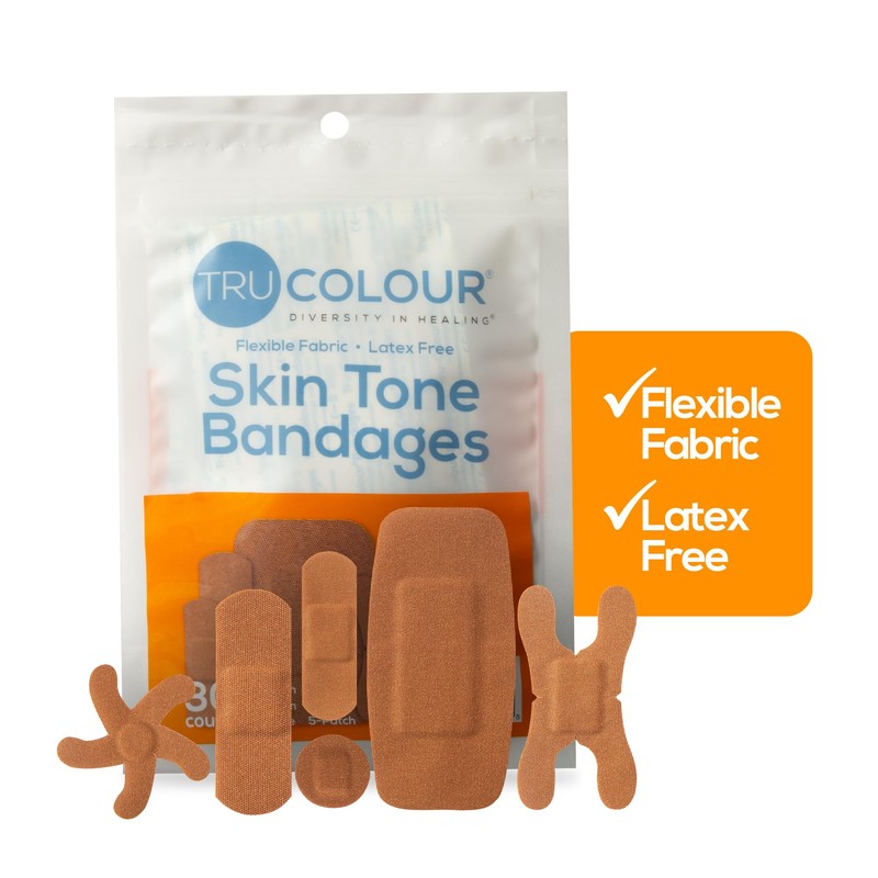 Tru-Colour Skin Tone Bandages Variety Pack, Flexible Fabric Adhesive Strips,