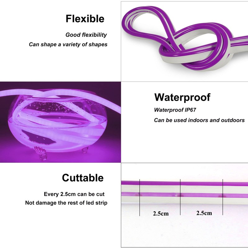 YM E-Bright Purple Led Neon Strip Light Without Power Supply,