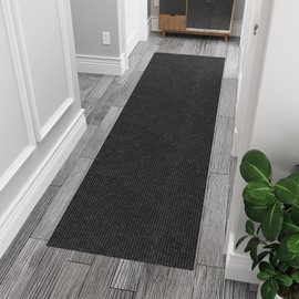 Ottomanson Solid Design Non-Slip Rubberback 2x8 Indoor/Outdoor Runner Rug for Hallway, Kitchen, Living Room, Garage, Patio, 2' x 8', Black