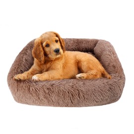 Lucky Monet Puppy Kitten Bed 16.9" x 13.8", Fluffy Calming Small Dog Cat Bed Washable Dog Beds with Sides Soft Dog Crate Bed for Sleeping (XS, Brown)
