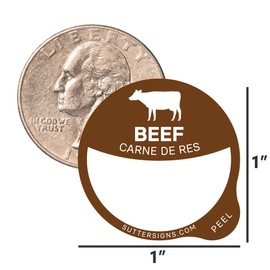 Beef Food Labels 1000 pcs | 1" Dot Blank Sticker Labels to Write On for Party Buffet, Delis, Sandwich Shops, Food Containers