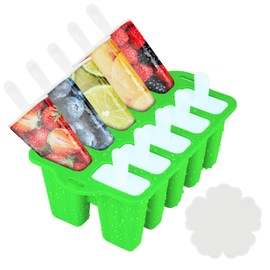 Silicone Popsicles Molds,Popcylce Molds,Food Grade Reusable Popsicle Molds for Kids,Homemade Popsicles Molds,Ice Cream Mold,Ice Pop Molds Maker (Green-10 Cavity)