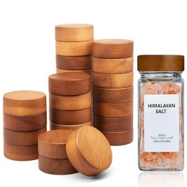 Zepkouel 25 Pcs Spice Jar Lids Acacia Wood,Fits 4 Oz and 8 Oz Glass Spice Jars,For Square and Round Plastics Spice Jars,Jar Not Included