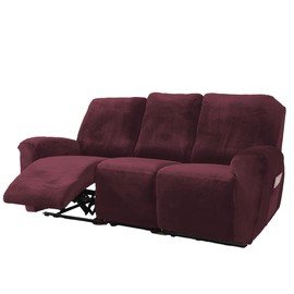 NORTHERN BROTHERS Recliner Chair Covers, Stretchy Recliner Couch Covers, Lazy Boy Velvet Chair Covers, Sofa Cover (Wine Red, 3 Seat)