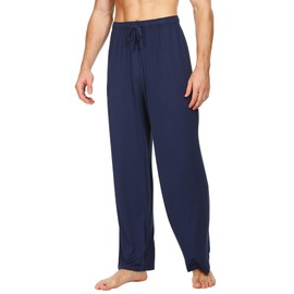 WiWi Mens Bamboo Viscose Pajama Pants Soft Lounge Bottoms and Tall Sweatpants Sleep Pant with PocketS-4X, Dark Blue, Large