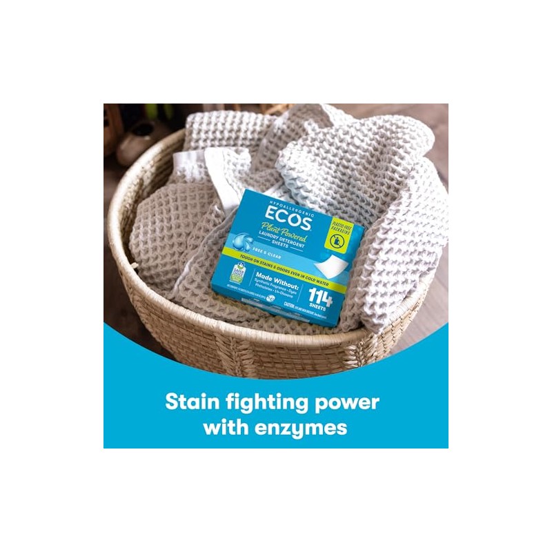 ECOS Laundry Detergent Sheets Vegan, No Plastic Jug, No Mess