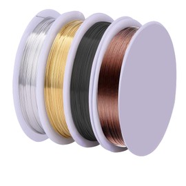 4 PCS 0.4mm Copper Jewelry Wire, Bare Copper Wire Plated Gold Beading Wire Jewelry Making Wires Craft Wire Sliver Florist Wire for Jewellry DIY