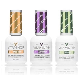 Triple Vitamin Dip Powder Nail Liquid Set - Gel Base Activator Gel Top Set 3 (Step 2-4) 18ml - NO LED UV/LAMP Needed, Color French Pink White Nail Dipping Powder DIY Professional Home Salon