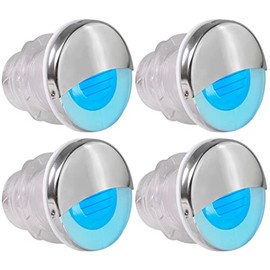 Five Oceans Marine Livewell Lights, 4 Pack LED Boat Courtesy Light, Round Accent Light for Boat Interior, Exterior, Deck, Cockpit, IP68 Waterproof, Blue LED, 12V, Pontoon, Fishing Boat, RV - FO4597-M4