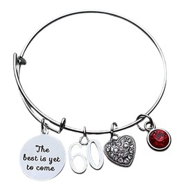 60th Birthday Birthstone Bangle for Women – "The Best is Yet To Come" Adjustable Charm Bracelet
