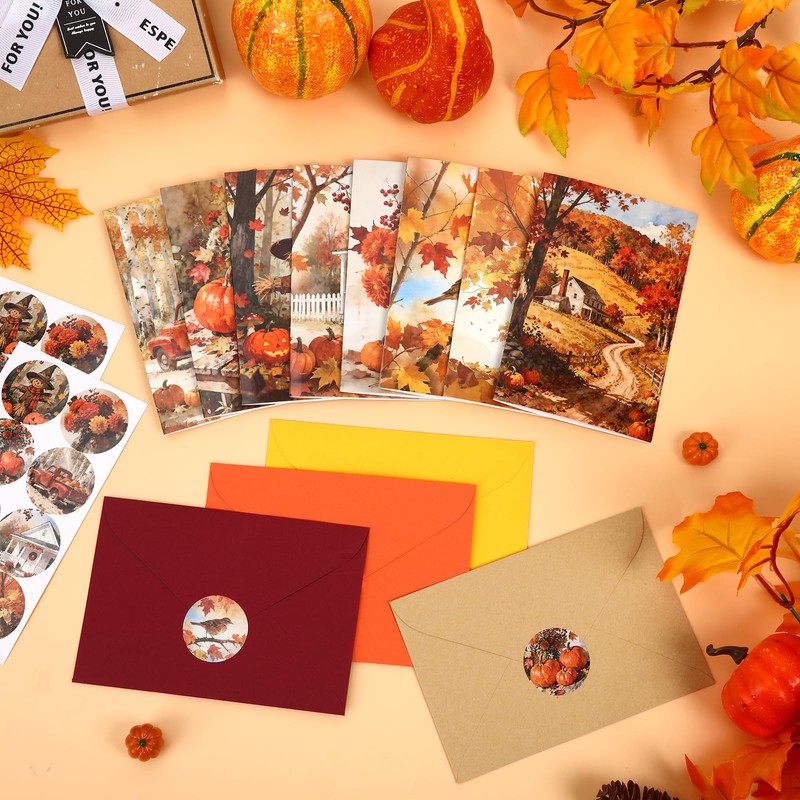 JANYUN 24 Pack Thanksgiving Fall Cards with Envelopes Stickers