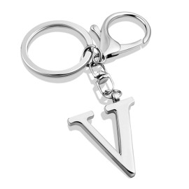 LAXPICOL Gold Letter A-Z Keychain for Women Bag Charms Purse Charms For Handbags Metal Alphabet Initial Letter Keychain, Silver-v, Medium